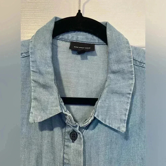 Who What Wear Lyocell Denim Long Sleeve Button Down Large Cuffs Pocket Size M - Picture 10 of 11